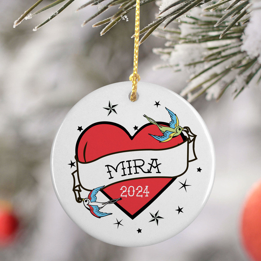 Personalized Tattoo Heart Christmas Ornament Red