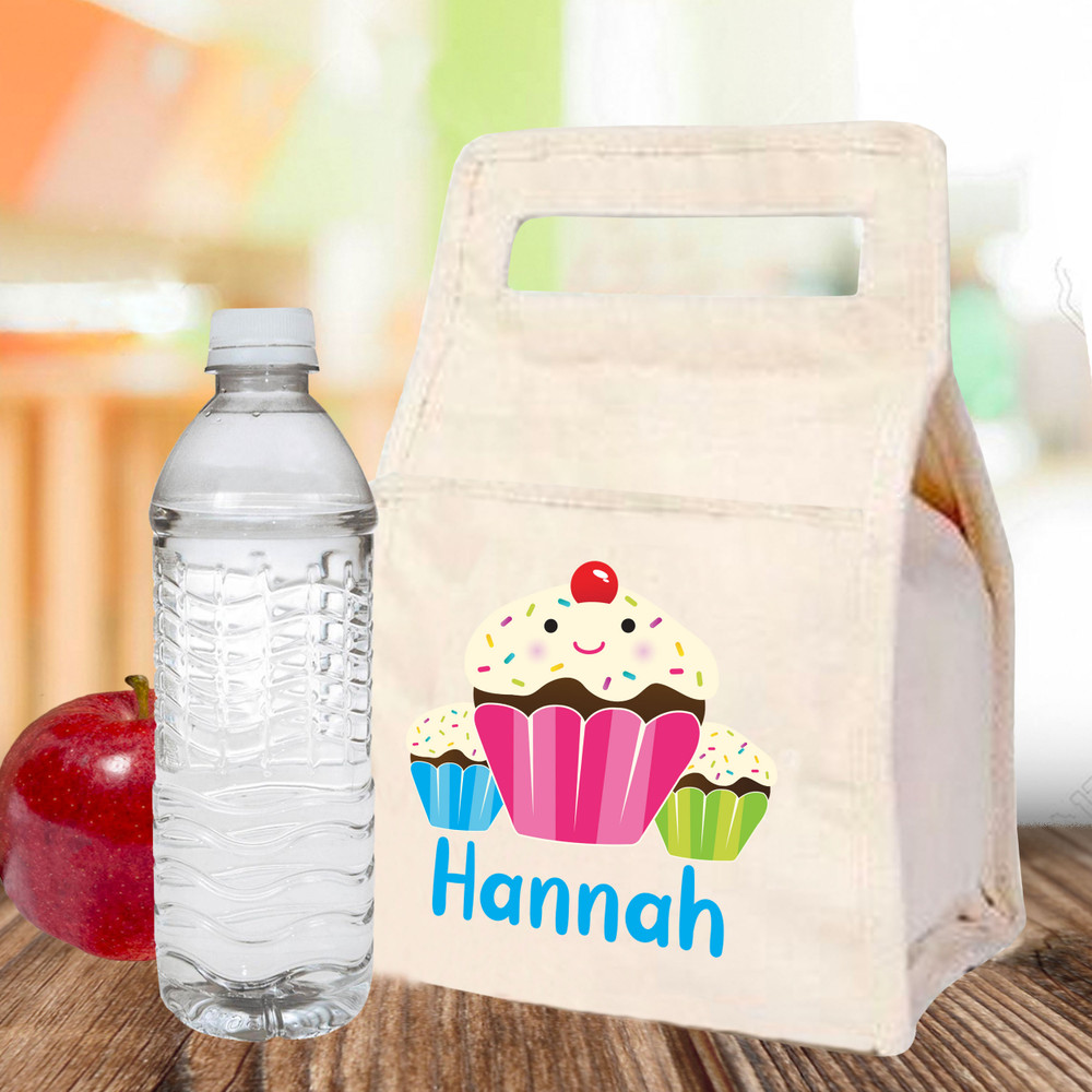 Sweet Stuff Cupcake Personalized Canvas Lunch Tote Bag for Girls
