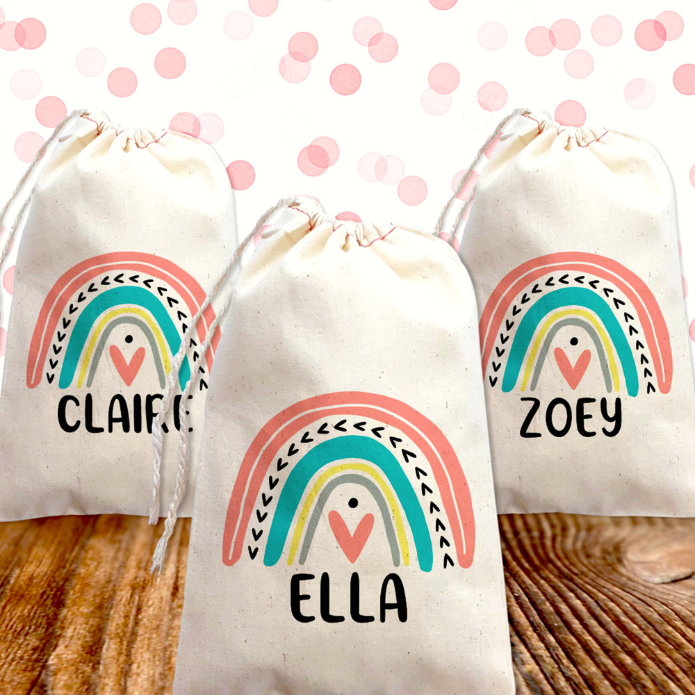 Mod Rainbow Personalized Gift Bags - Boho Rainbow Personalized Party Favor Bags