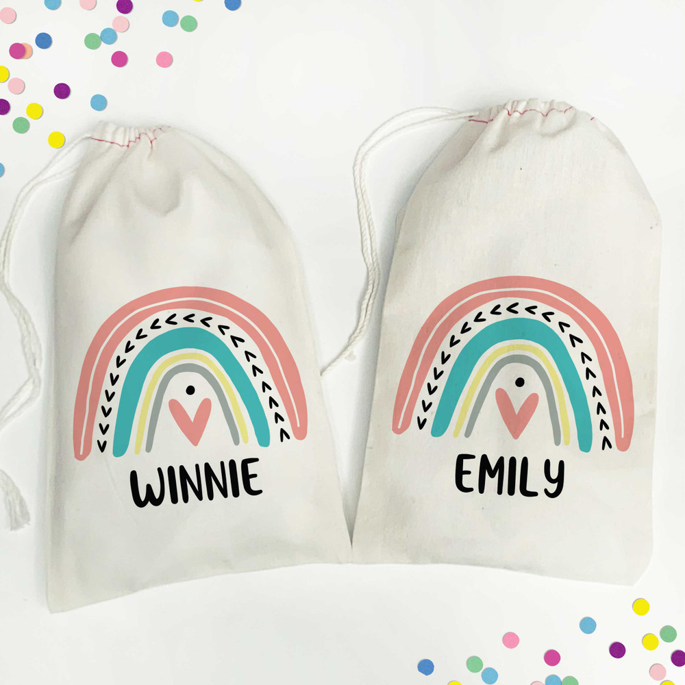 Mod Rainbow Personalized Gift Bags - Boho Rainbow Personalized Party Favor Bags