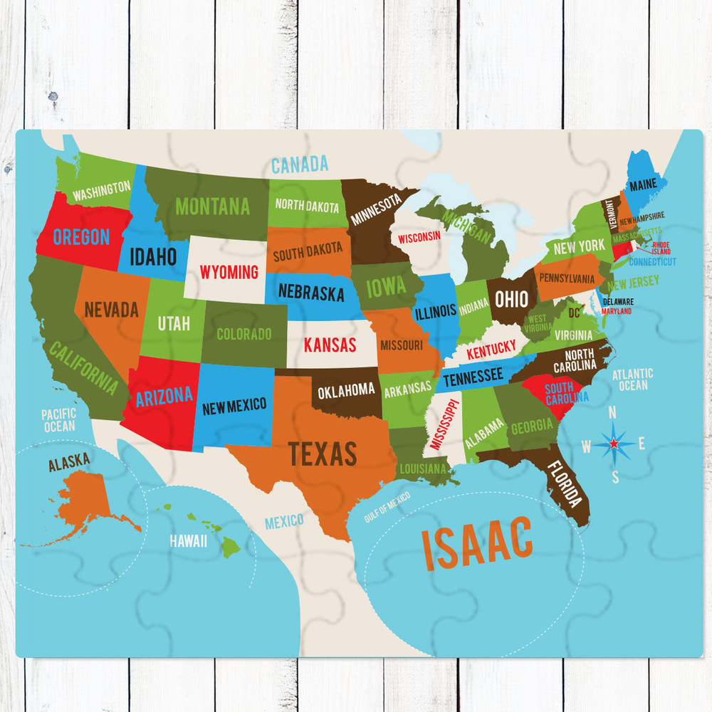 Personalized Hey Hey USA Map of America Puzzle for Kids