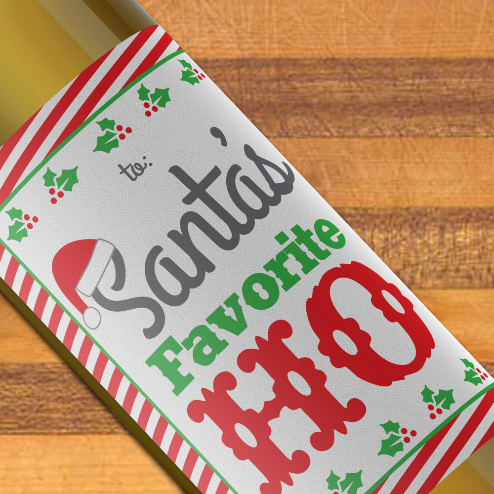 Funny Custom Christmas Wine Labels - Personalized Christmas Wine Bottle Stickers - Santa's Favorite Ho