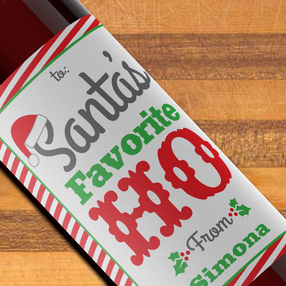 Funny Personalized Holiday Wine Bottle Stickers - Santa's Favorite Ho