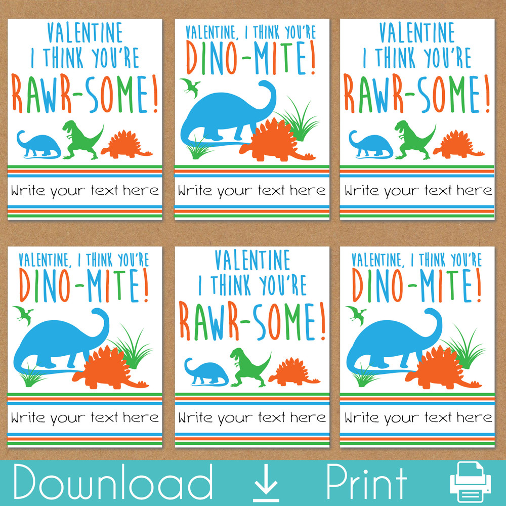 Jurassic Dinosaur Printable Valentine's Day Cards - Instant Download Valentines for Kids - Childrens Classroom Valentine Cards for School Valentine's Day Party - Digital File - Toddler Boys Valentines with T Rex, Triceratops and Brachiosaurus