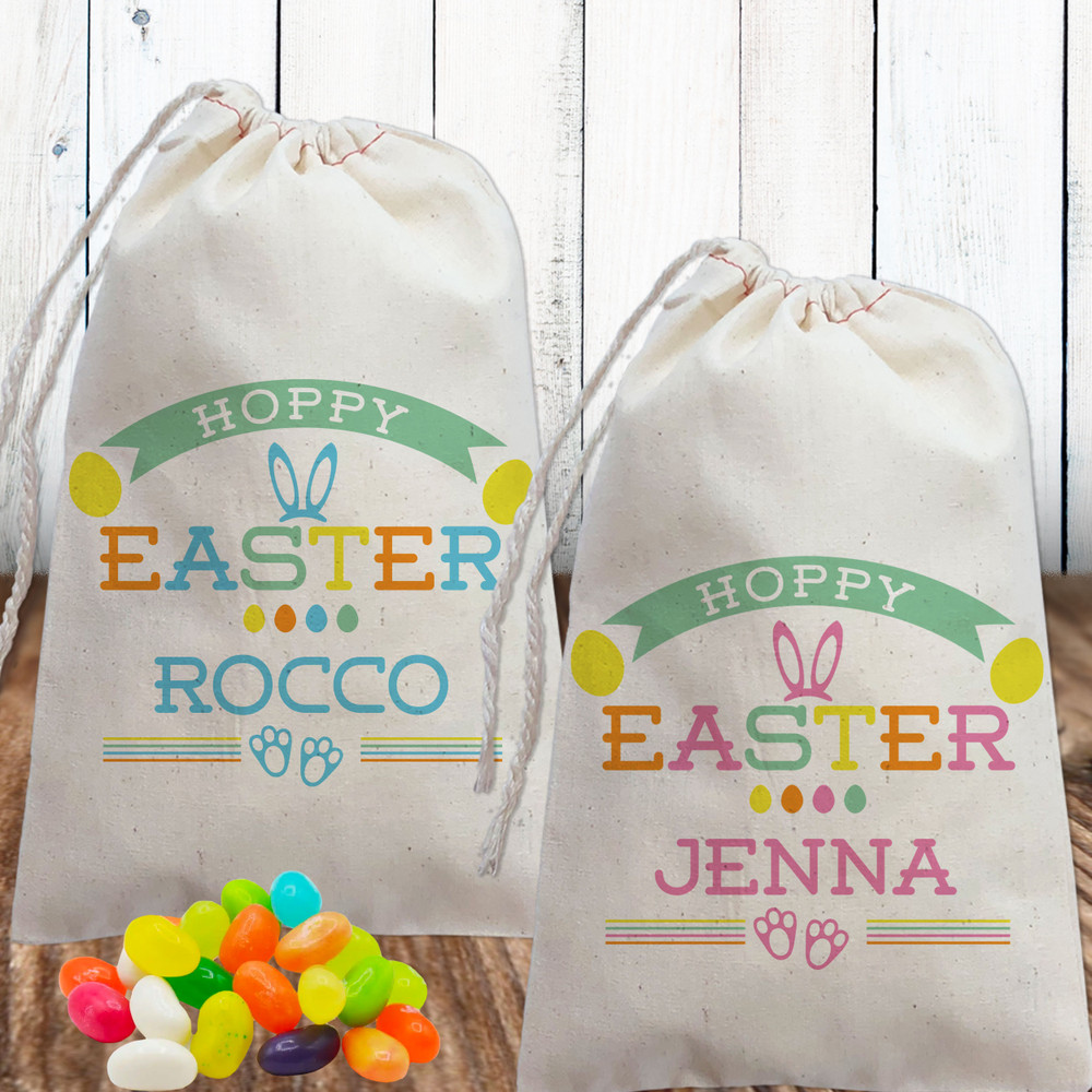 Personalized Easter Gift Bags for Children - Custom Easter Party Favor Bags - Bunny Ear Bags - Easter Basket Goodie Bags with Names - Pastel Pink Blue & Green Candy Bags