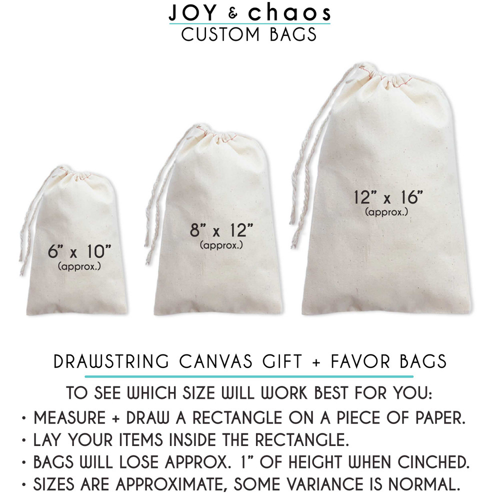 Personalized Gift Bags - Custom Drawstring Canvas Party Favor Bags | Joy & Chaos