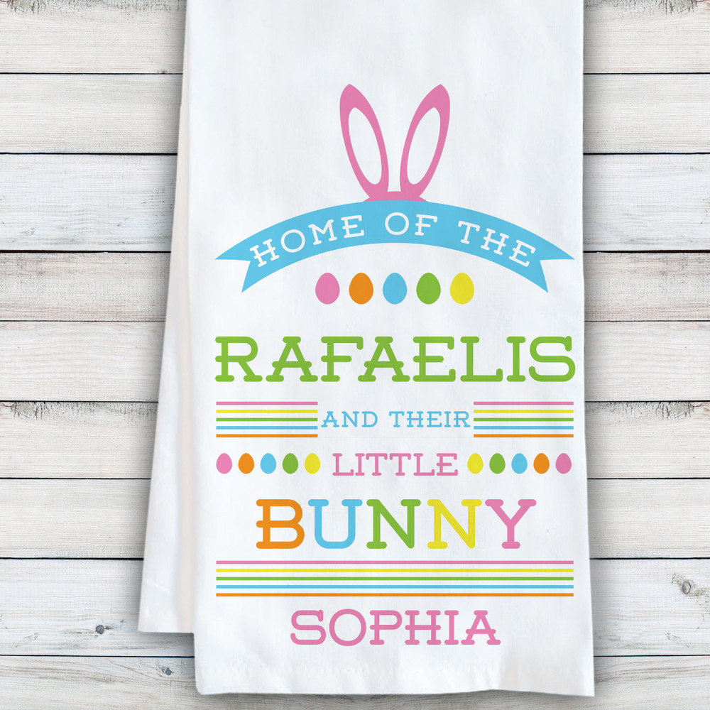Personalized Easter Tea Towels - Pastel Easter Decor - Home of the Little Bunnies - Hoppy Easter Dish Towel