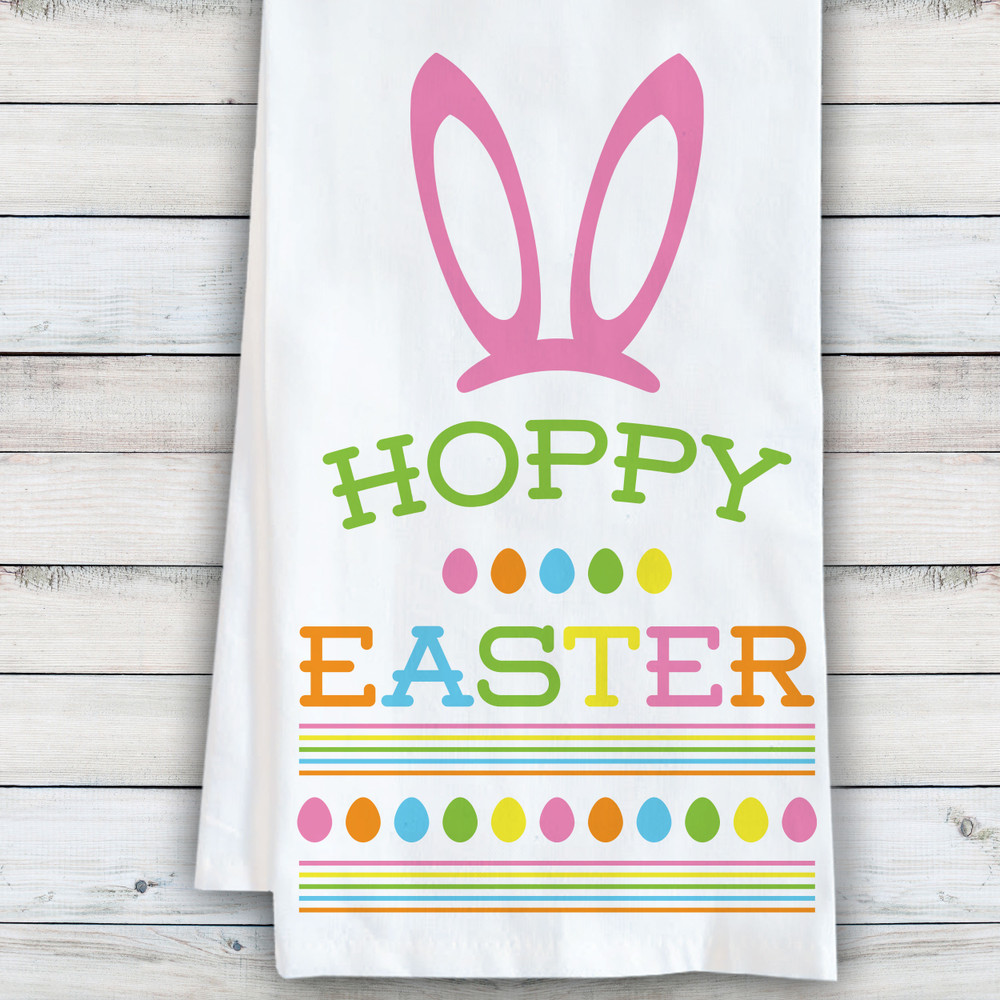 Personalized Easter Tea Towels - Pastel Easter Decor - Home of the Little Bunnies - Hoppy Easter Dish Towel