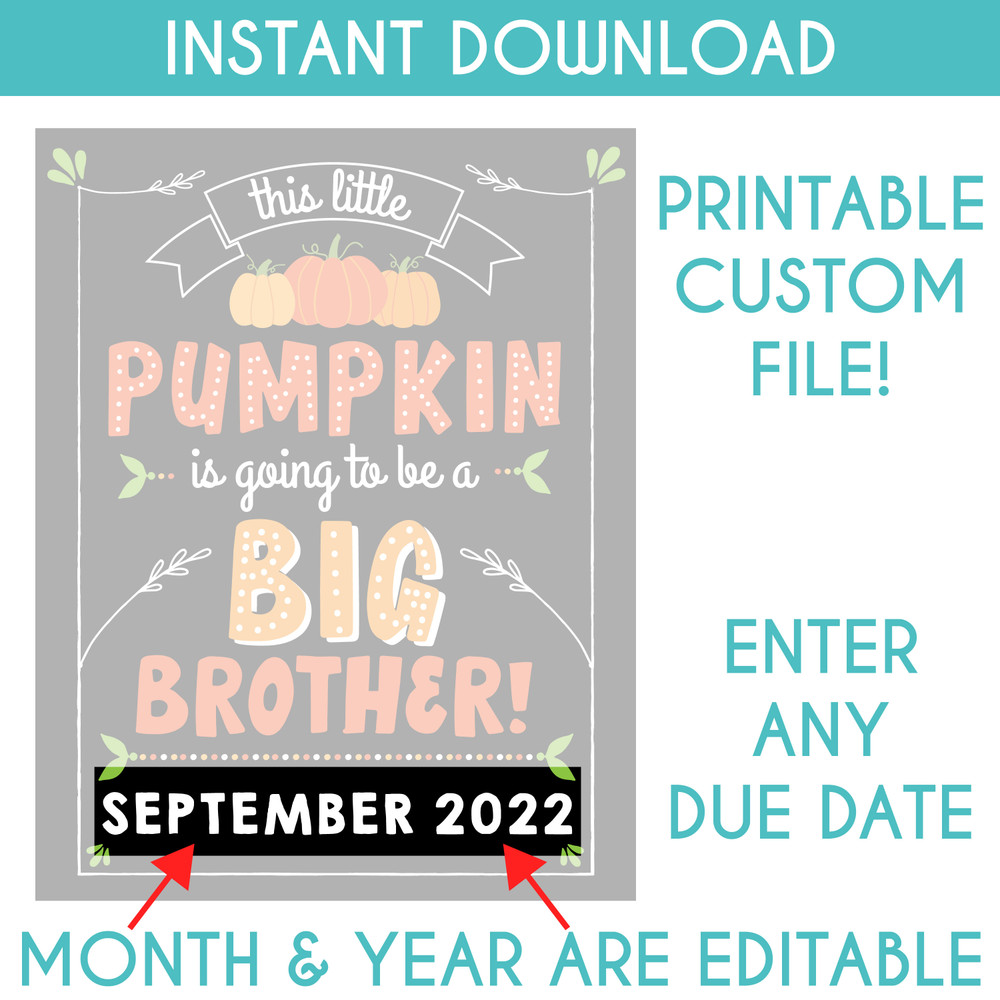 Digital Pumpkin Big Brother Announcement Sign (Editable - Instant Download!)