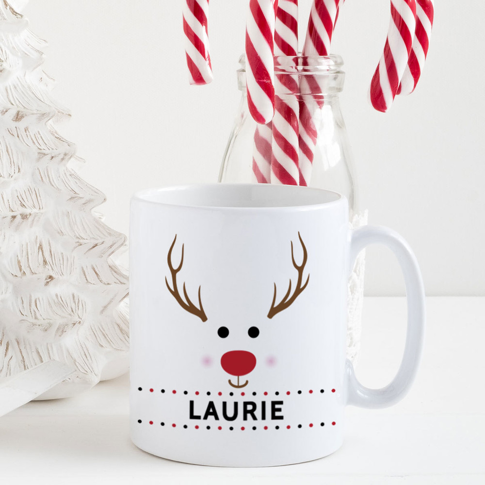 Personalized Red-Nosed Reindeer Christmas Mug