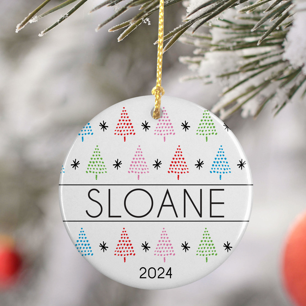 Rainbow Minimalist Winter Trees - Custom Christmas Ornament - Colorful Modern Holiday Tree Decorations