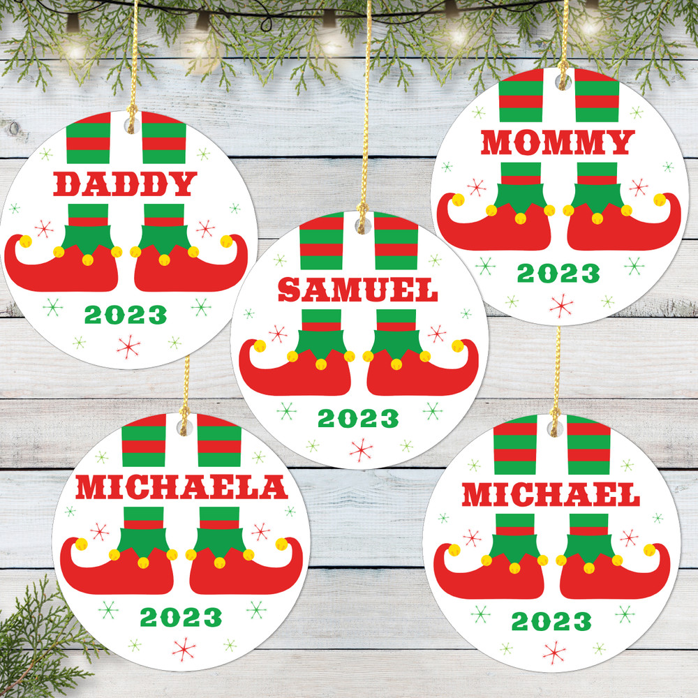Personalized Santa's Little Helper Elf Feet Ornament - Custom Keepsake Ornament - Christmas Ornament for Children - Red, Green and White Tree Decoration