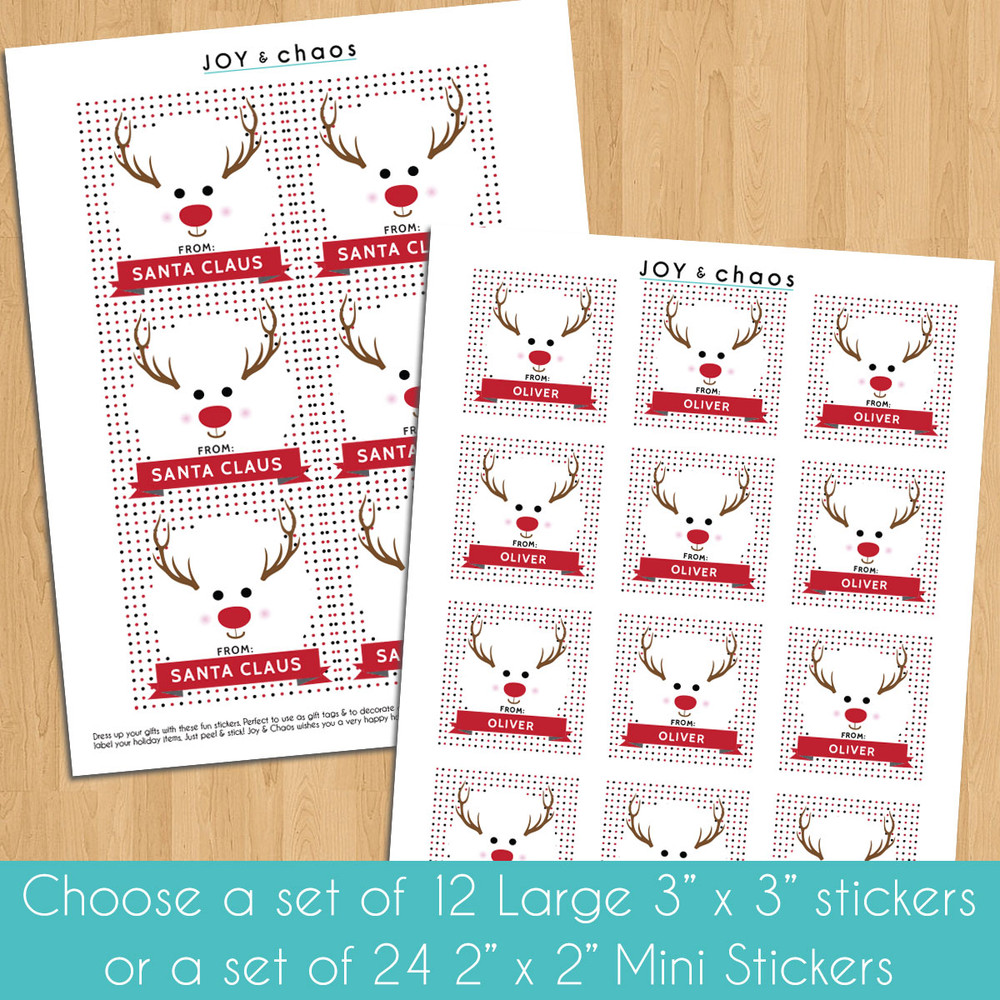 Red-Nosed Reindeer Christmas Gift Labels