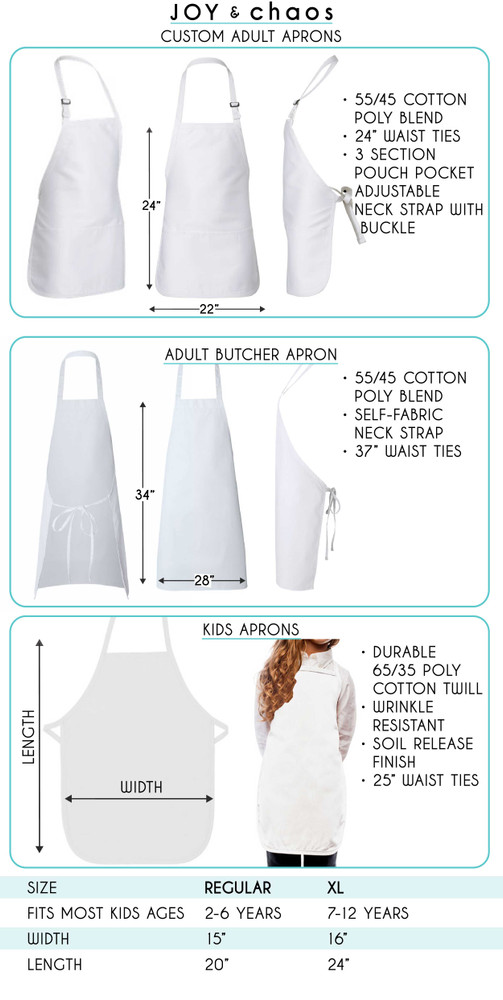 Personalized Toddler, Kids, and Adult Apron Sizes | Joy & Chaos