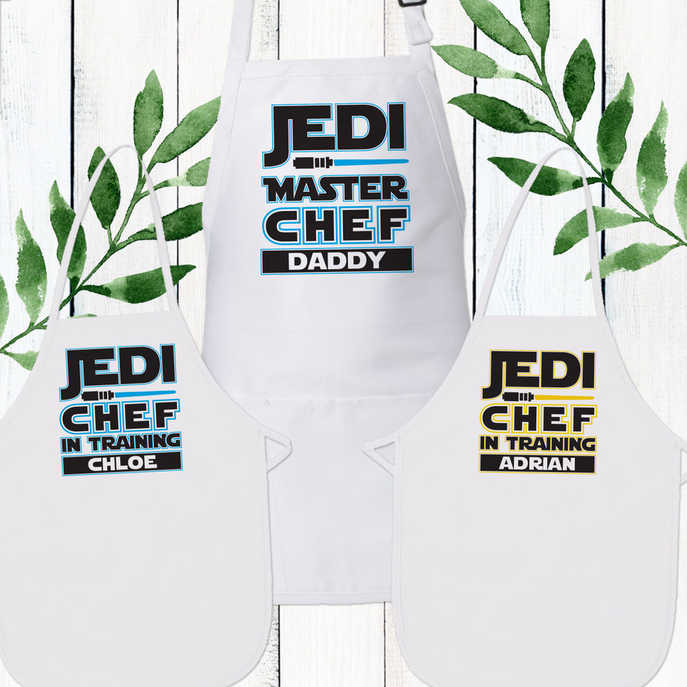 Jedi Chef Star Wars Aprons for Adults and Kids - Matching Personalized Cooking Aprons for Dad or Mom and Children