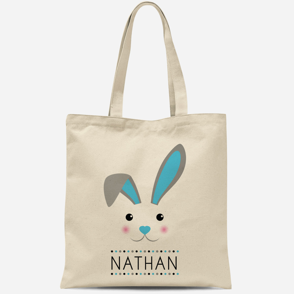 Personalized Easter Tote Bag for Boys: Blue Mod Bunny