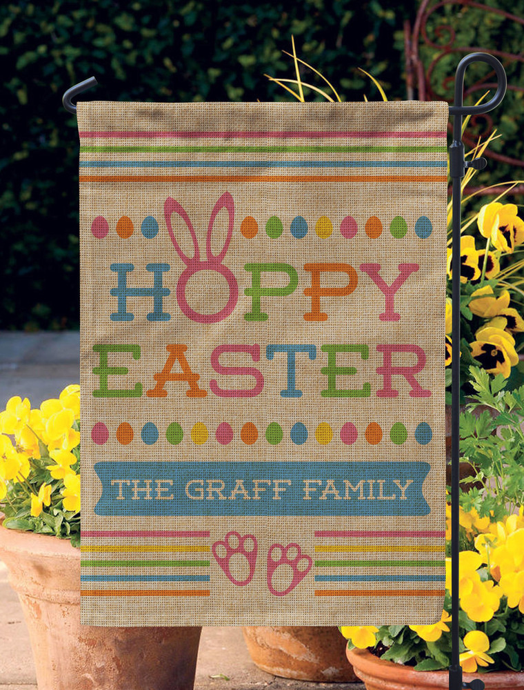 Personalized Hoppy Easter Burlap Garden Flag