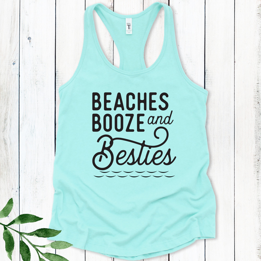 "Beaches Booze & Besties" Graphic T-Shirt For Women - Casual Short Sleeve Summer Vacation Tee