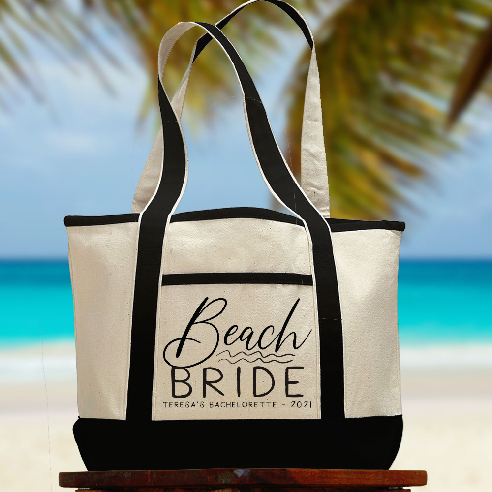 Beach Bride Personalized Beach Bag - Custom Canvas Beach Bag - Personalized Bride Tote for Beach Bachelorette Party or Beach Bridal Shower