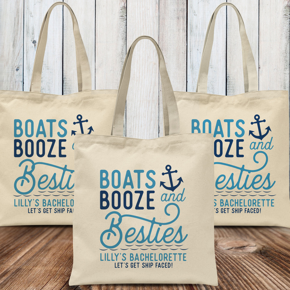 Boat Theme Bachelorette Party Custom Bags - Personalized Nautical  Tote Bags - Lake Girls Trip Beach Bags - Personalized Boat Backpacks - Cruise Ship Girls Trip Vacation Gifts - Boats, Booze, and Besties Custom Printed Canvas Tote Bags