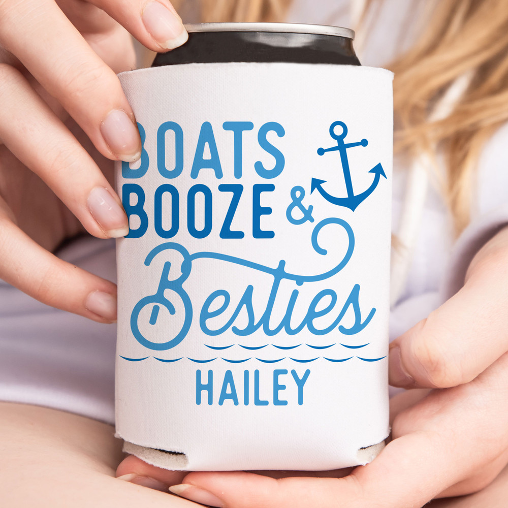 Boats Booze & Besties Can Coolers
