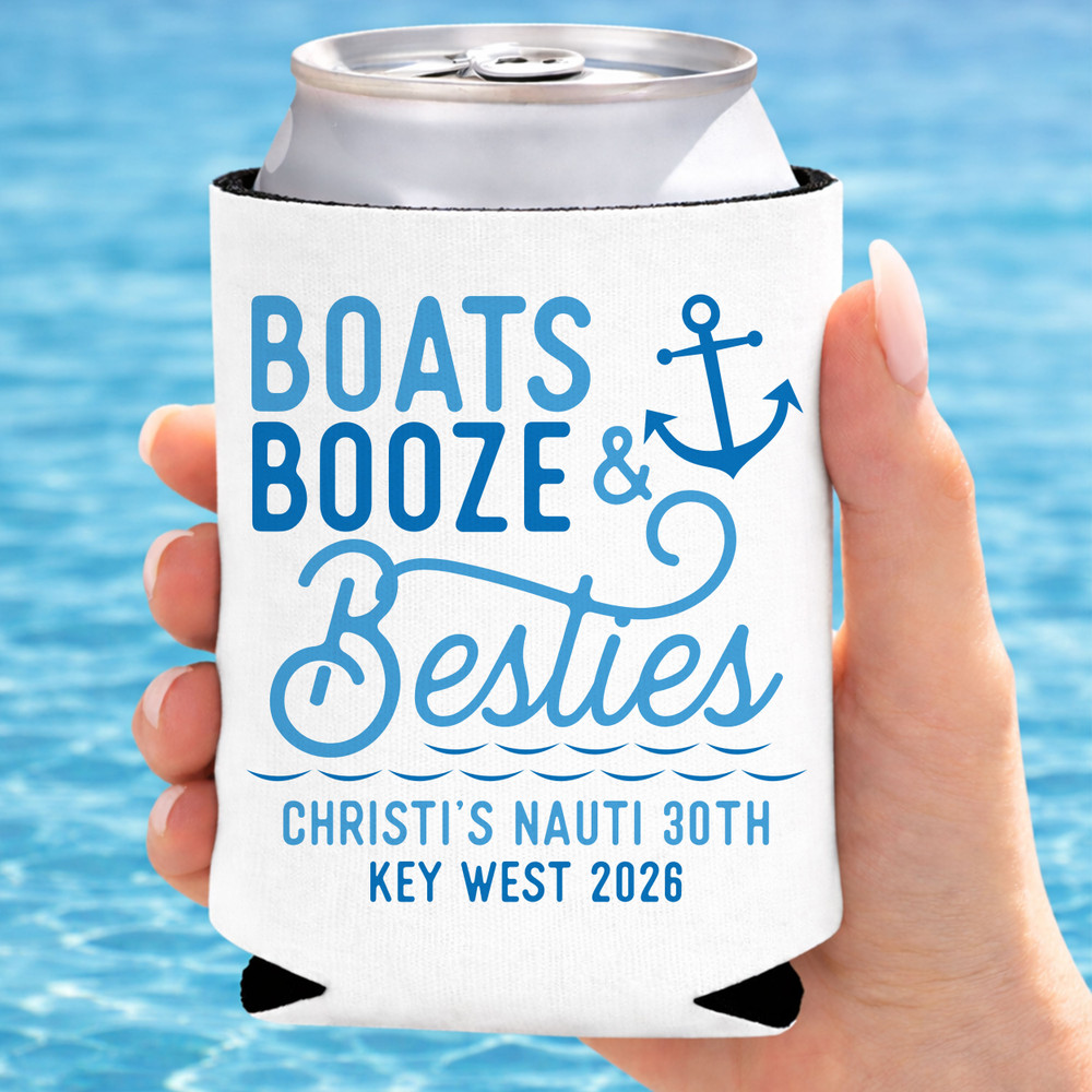 Boats Booze & Besties Can Coolers