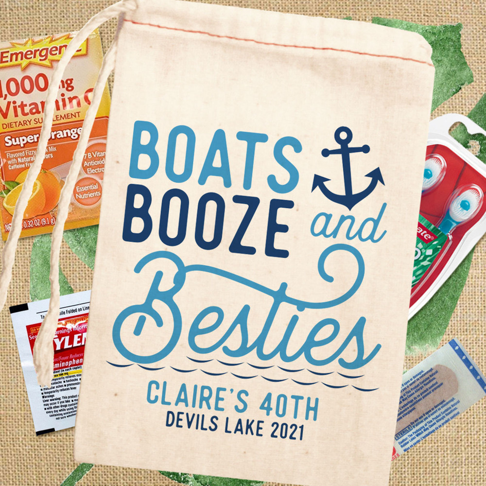 Personalized Boat Bachelorette Favors  - Nautical Birthday Party Gift Bags - Cruise Girls Trip Favor Bags - Blue Anchor Print Bags