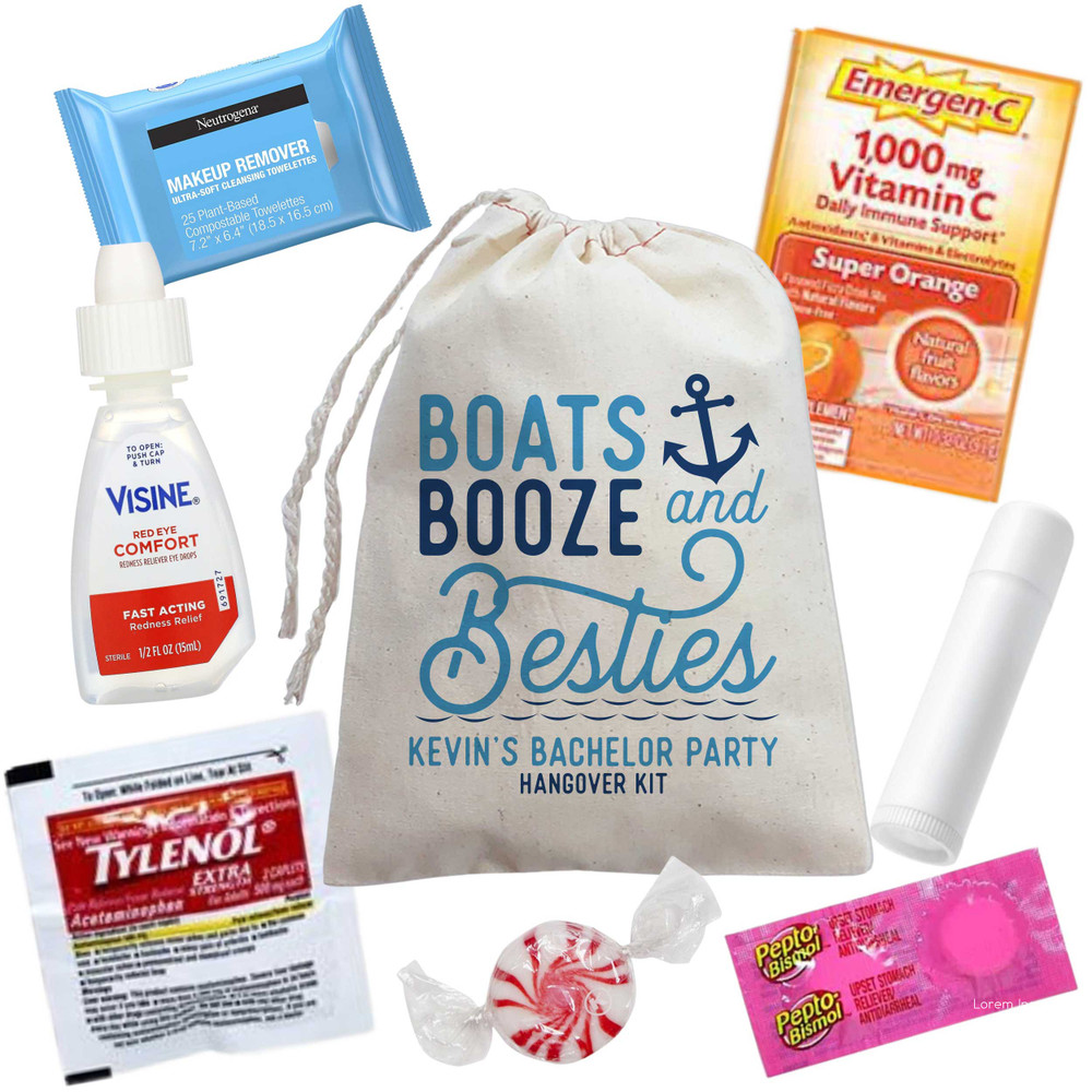 Boats, Booze, and Besties Custom Canvas Drawstring Favor Bags in 3 Sizes