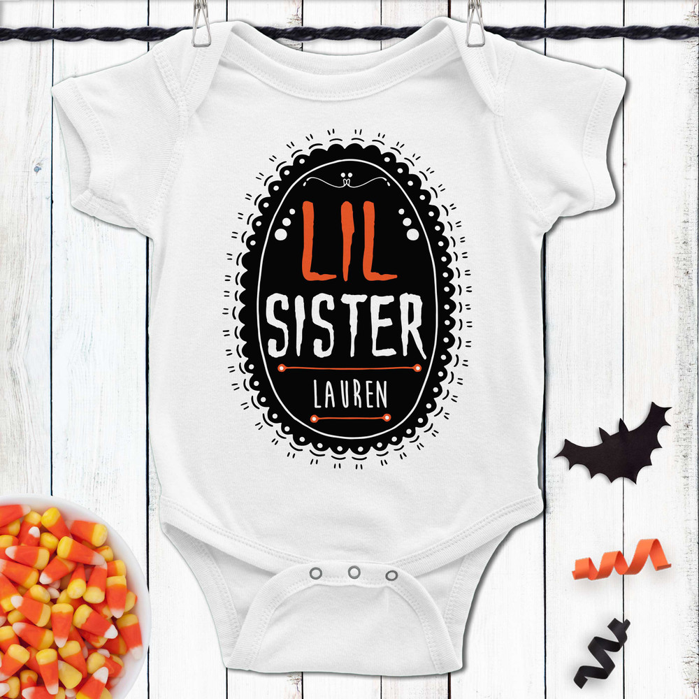 Personalized Halloween Big Sister Shirt + Little Sister Shirt or Bodysuit