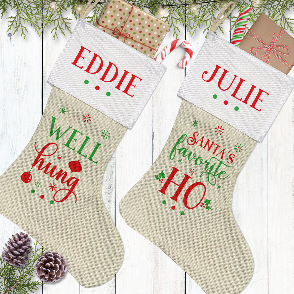 Well Hung Stocking for Men - Custom Christmas Stockings for Husband - Funny Christmas Decorations - Naughty Holiday Gifts for Him