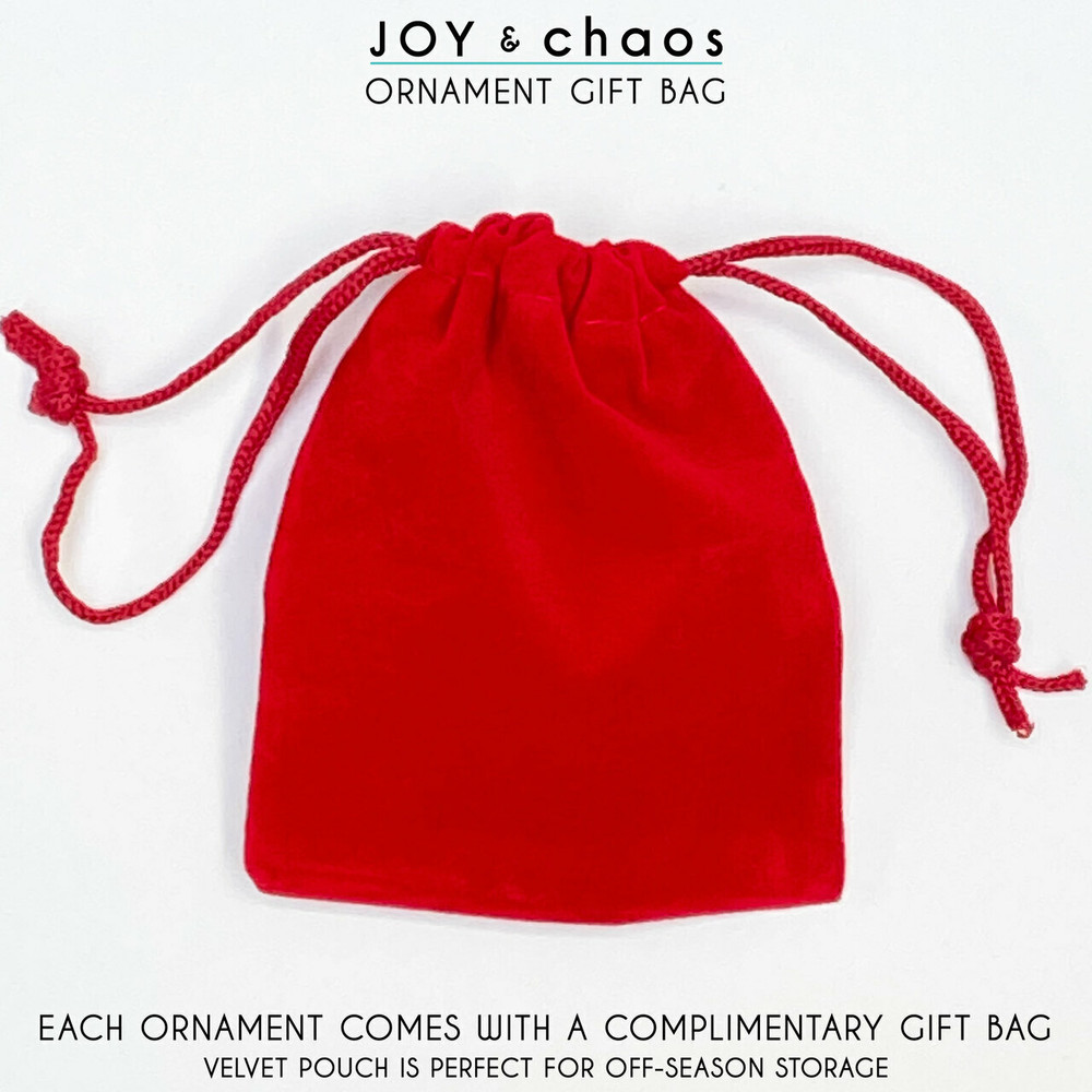 Personalized Christmas Ornament Velvet Storage Pouch | Joy & Chaos