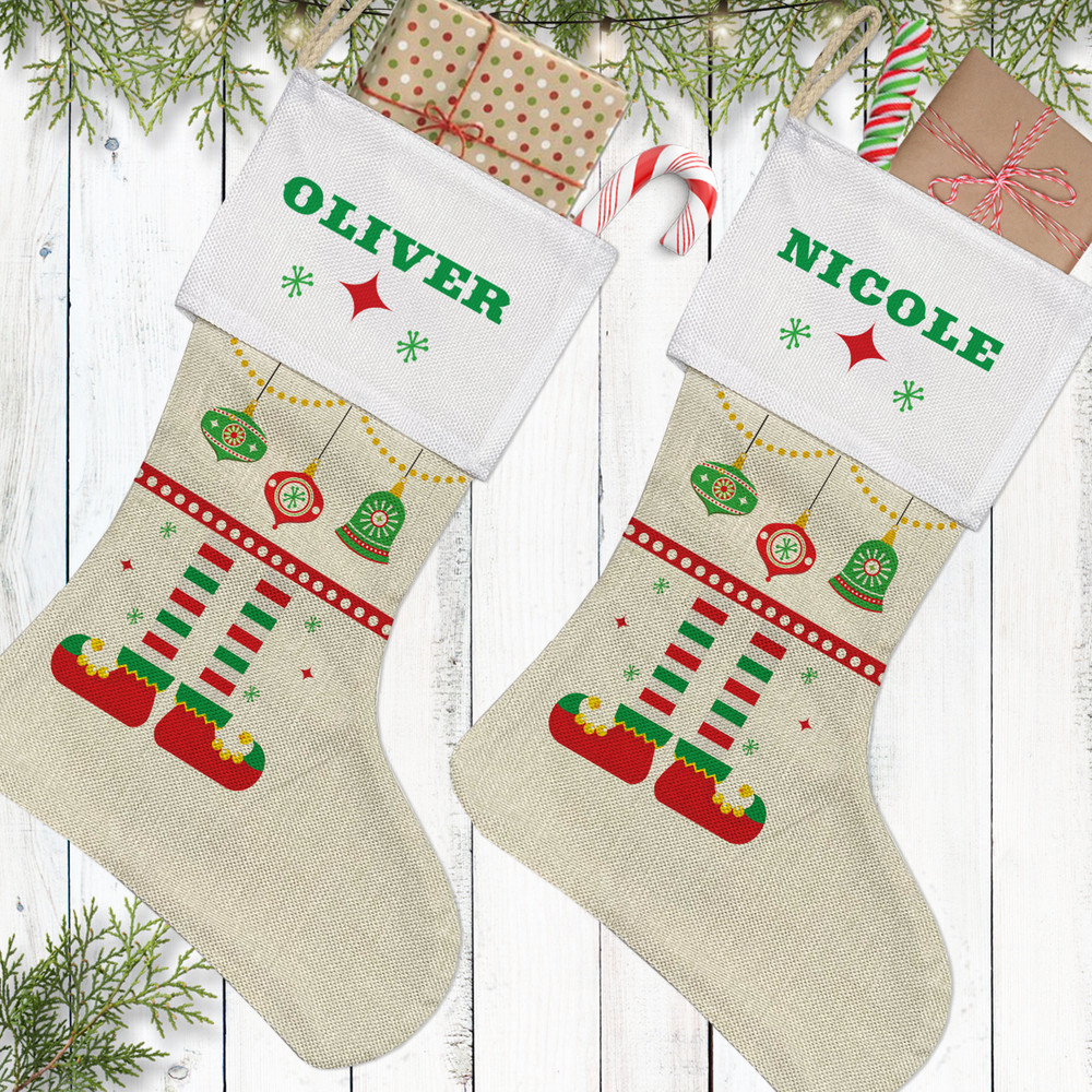 Santa's Lil' Elf Personalized Christmas Stockings - Monogramed Stockings with Names - Matching Family Stockings - Rustic Christmas Decor