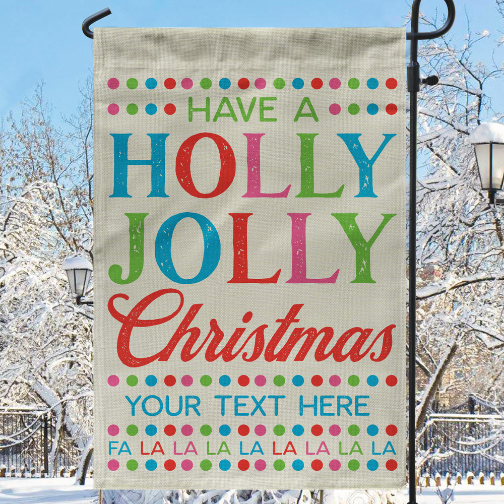 Holly Jolly Christmas Faux Linen Garden Flag
