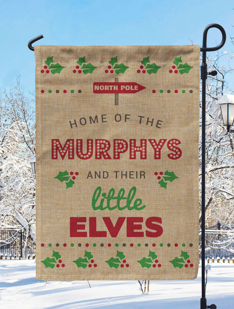 Personalized Little Elves Christmas Burlap Garden Flag