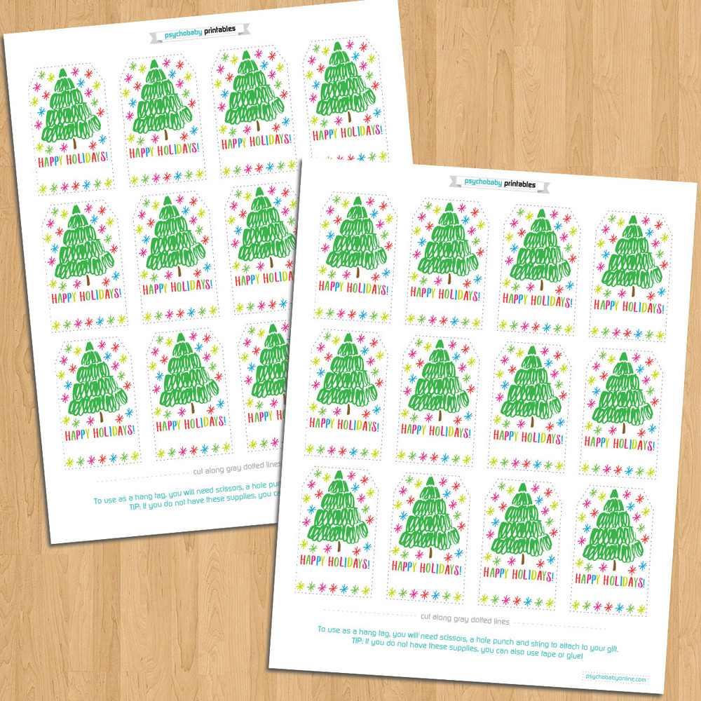 Printable Christmas Tree Gift Tags (Instant Download) - Digital File to Print at Home - Colorful Holiday Party Favor Tags - Bulk Christmas Hang Tags - Gift Wrap To and From Labels