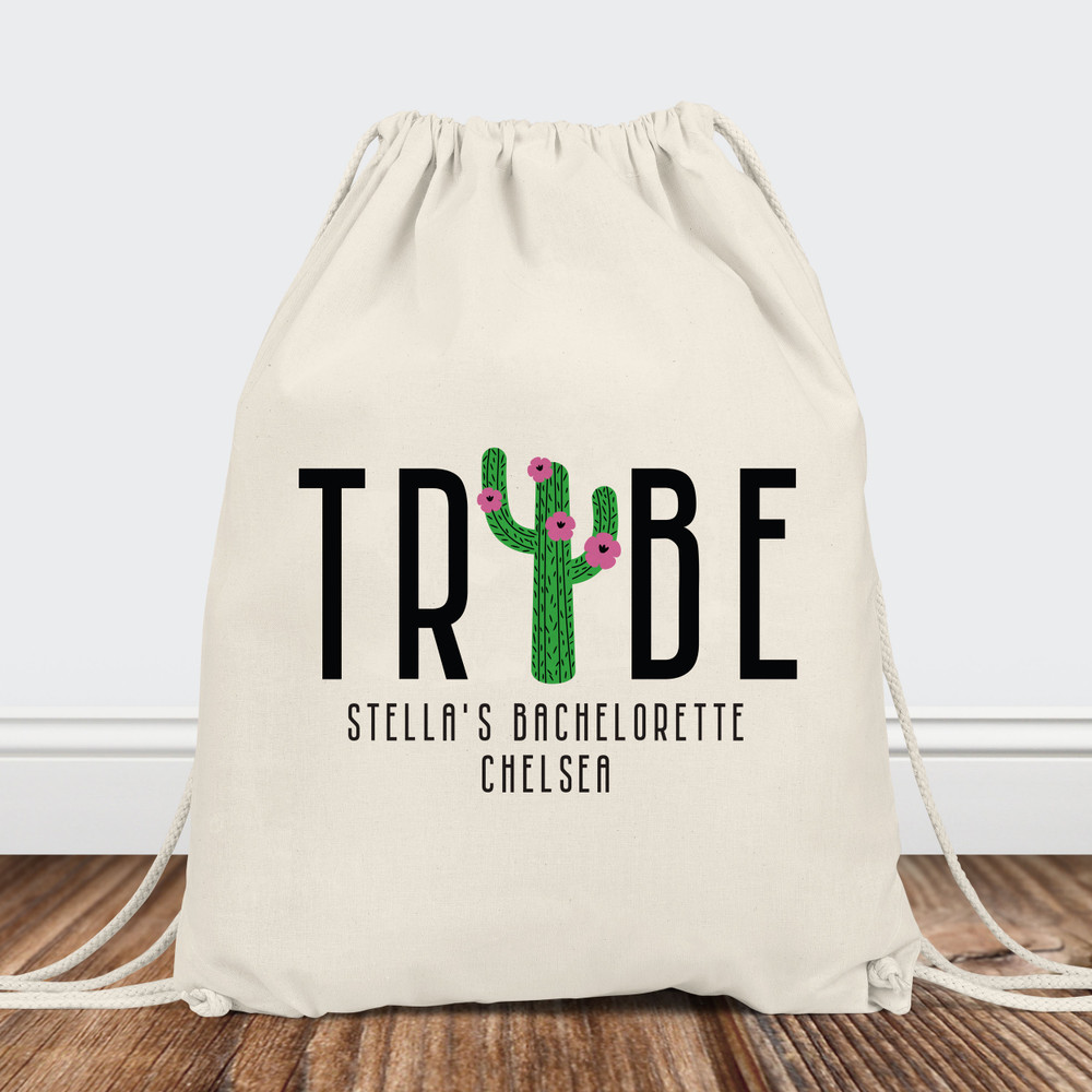 Personalized Bachelorette Backpacks - Southwestern Mexico Cactus Bride Tribe - Bachelorette Party Gift Bags - Cactus Tote Bag -  Desert Theme Bridal Shower Favor Bags - Personalized Bride Tribe Tote Bags - Bride Tribe Canvas Drawstring Backpacks