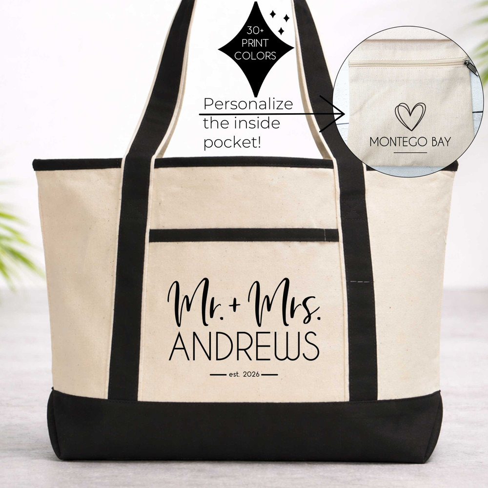 Modern Mr. & Mrs. Honeymoon Beach Tote Bag