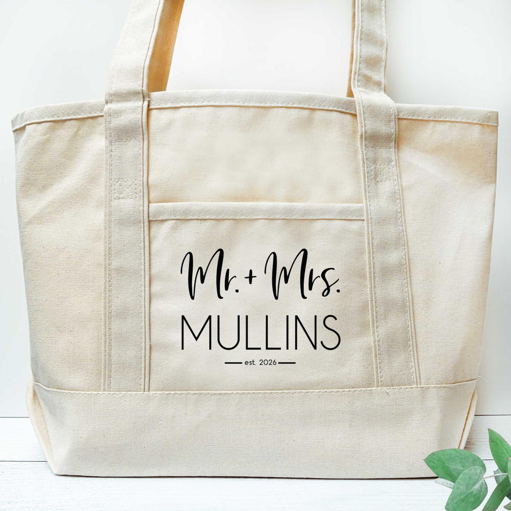Modern Mr. & Mrs. Honeymoon Beach Tote Bag