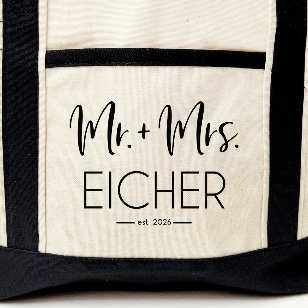 Modern Mr. & Mrs. Honeymoon Beach Tote Bag