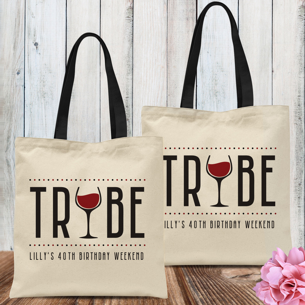 Personalized Wine Bachelorette Party Totes - Wine Bride Tribe Tote Bags - Wine Tasting Bachelorette Party Gift Bags - Red Wine Glass Bag - Winery Tour Bridal Shower Favor Bags - Personalized Wine Tour Vineyard Trip Tote Bags - Bridesmaid Canvas Tote Bags