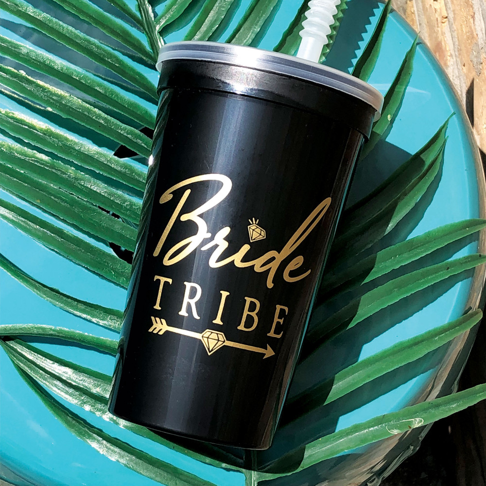 Bride Tribe Plastic Stadium Tumbler with Straw - Black