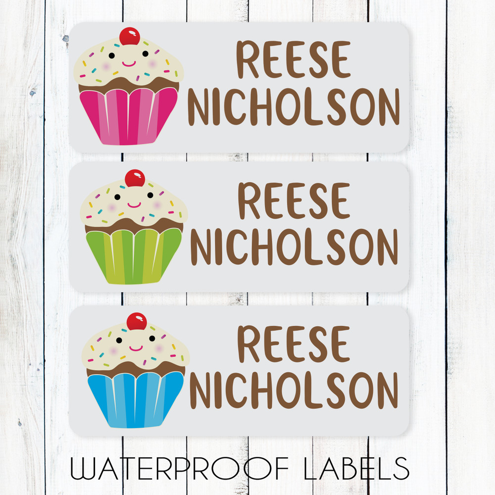 Sweet Sprinkle Cupcake Waterproof Name Labels for Girls - Kids Custom Name Stickers for School Supplies