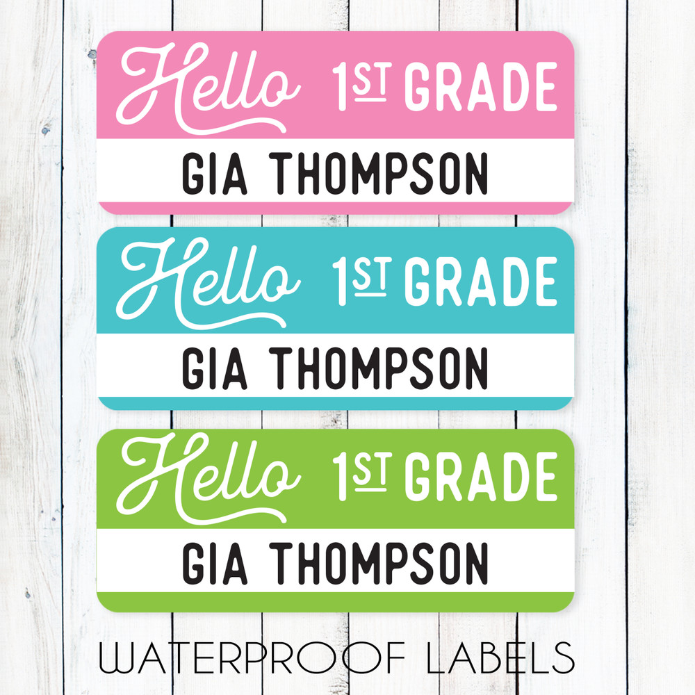 Hello School Bright Waterproof Name Labels - Personalized Name Stickers for Girls