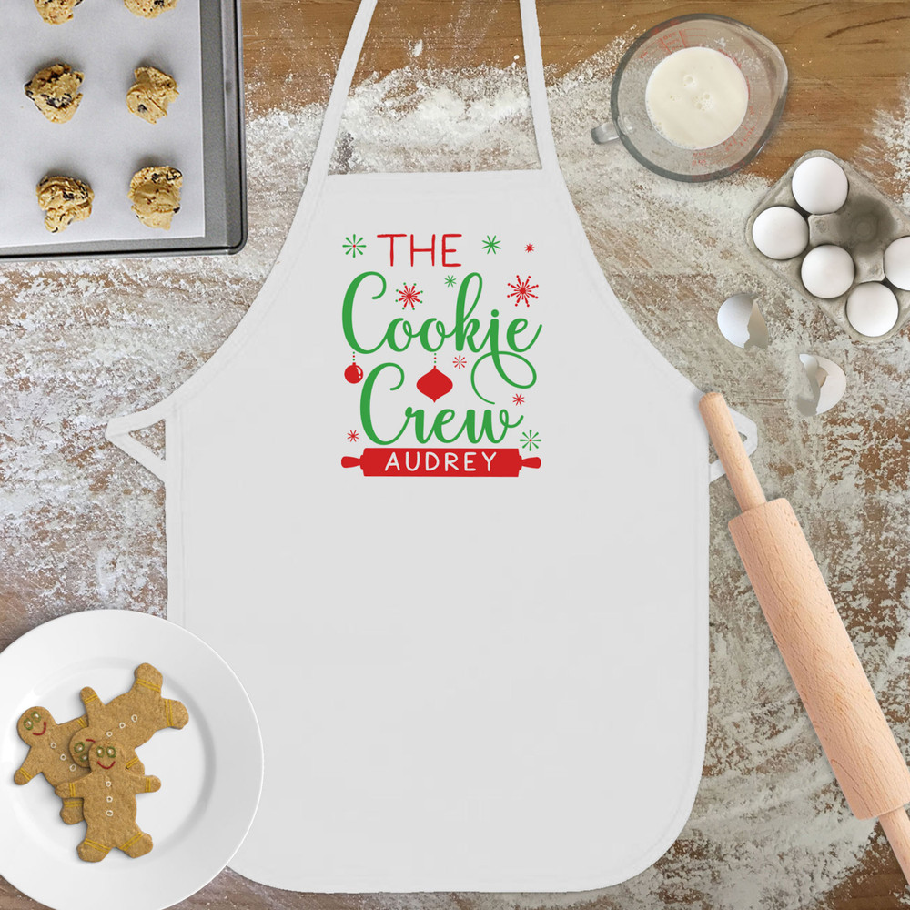 Personalized Cookie Crew Christmas Aprons -  Custom Toddler Christmas Apron with Name - Holiday Baking Kids Aprons