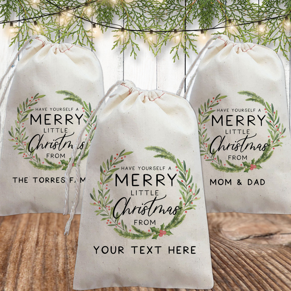 Watercolor Wreath Christmas Gift Bags - Personalized Christmas Party Favor Bags