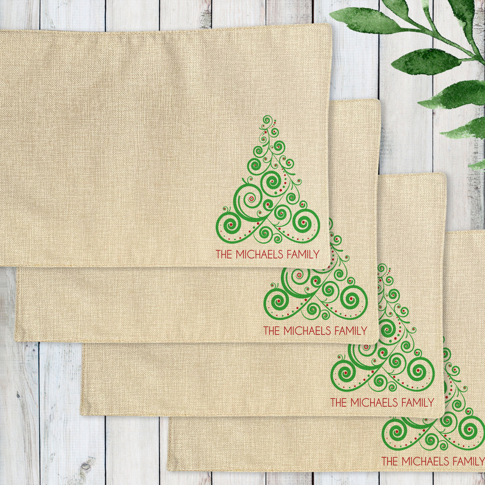 Boho Christmas Tree Personalized Linen Placemats