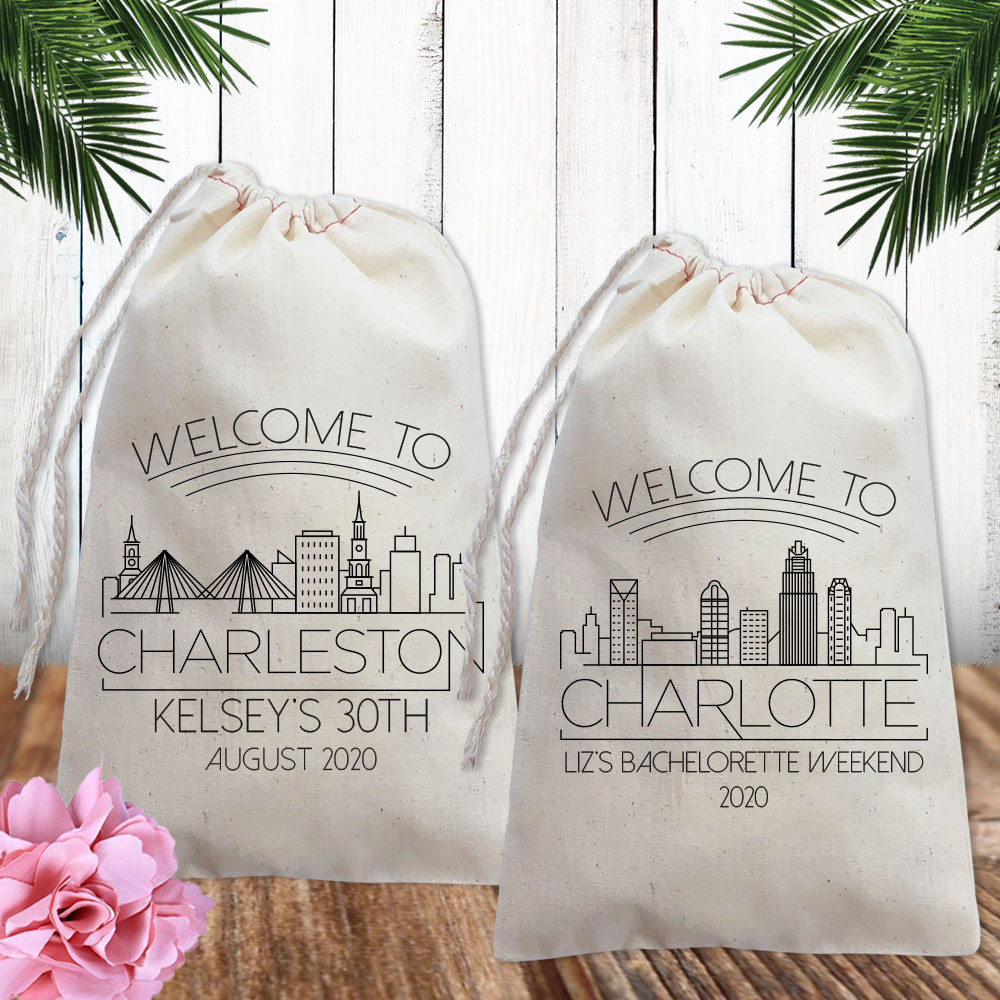 Custom Canvas Favor Bags: Welcome To Modern City Skylines