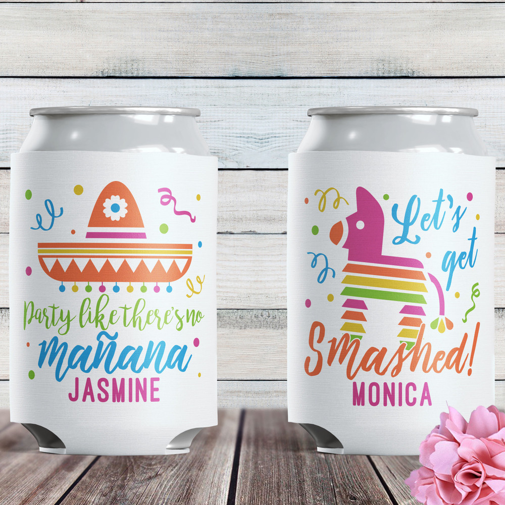 Let's Fiesta Party Favors - Custom Can Cozies - Slim Can Sleeves for Final Fiesta Bachelorette - Personalized Can Coolers for Mexico Girls Trip - Fiesta Birthday Party Favors for Adults