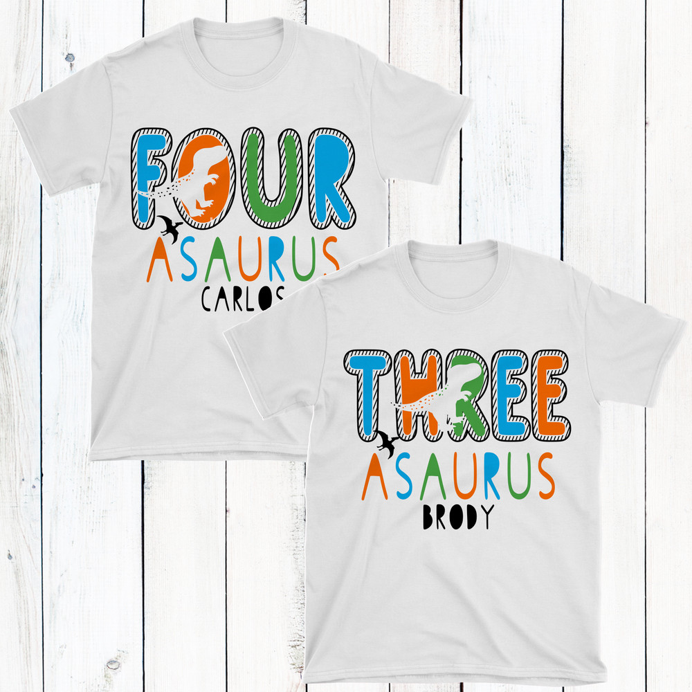 Personalized Dinosaur Birthday Shirt for Boys - Four A Saurus and Three-A-Saurus