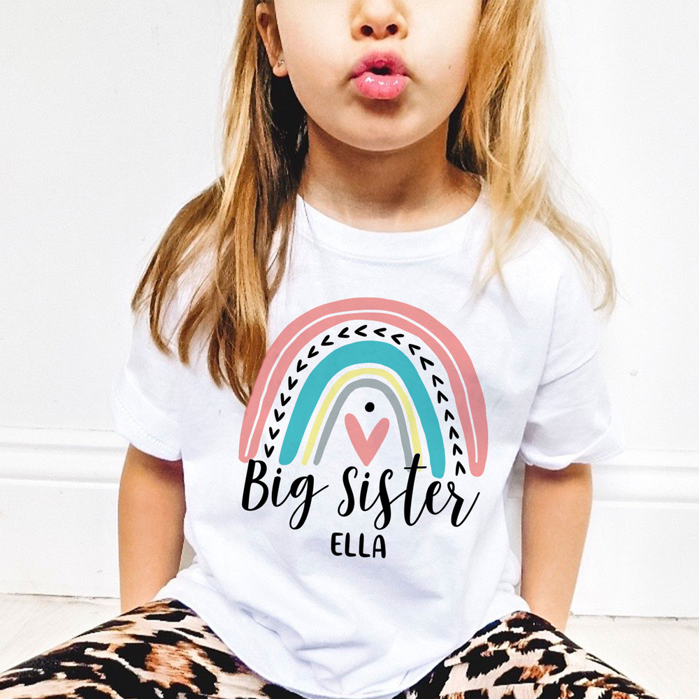 Boho Rainbow Big Sister Shirt with Name - Personalized Matching Sister Shirts - Girls New Big Sister Gift - Matching Big Sister Shirts, Middle Sister  Shirts, & Little Sister Baby Outfits